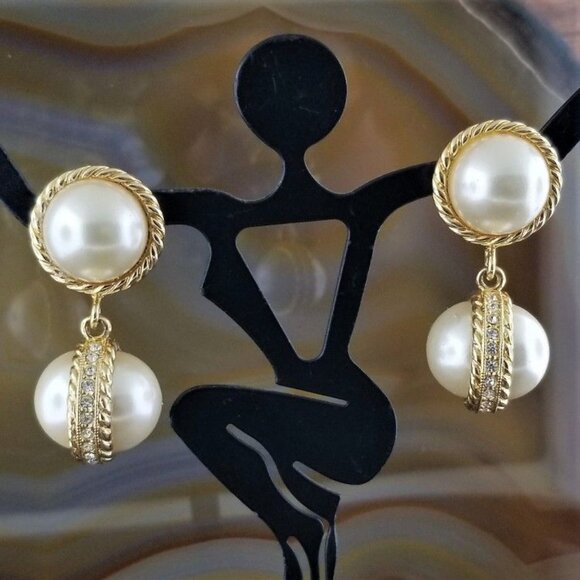 SWAROVSKI Crystal Pearl Earrings Swan Logo - Picture 2 of 7